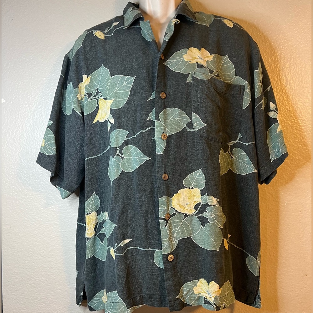 Tommy Bahama Floral Leaf Printed Silk Button Up Shirt Mens Size Large